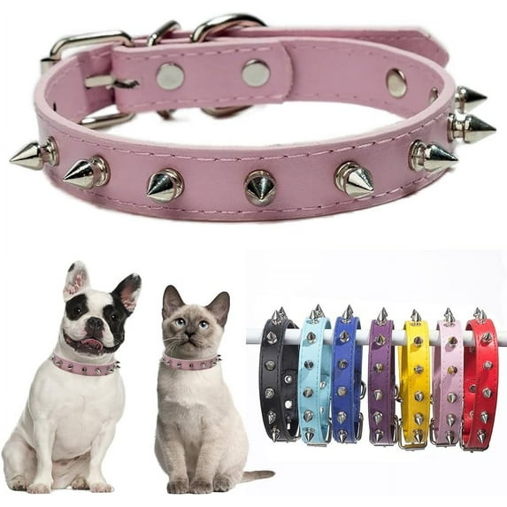 1Pack Spiked Dog Collar for Small Dogs,Mushrooms Rivet Spike Cat Collar Female Girls Soft Pu Leather Studded Spiked Puppy Collars Adjustable for XS S M Pet Collars Male Boys Kitten
