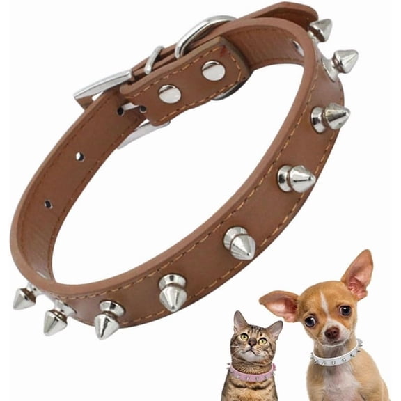 1Pack Spiked Dog Collar for Small Dogs, Mushrooms Rivet Soft Pu Leather Spike Stud Studded Cat Collar Adjustable for Mini Tiny Breed Pet Teacup Puppy