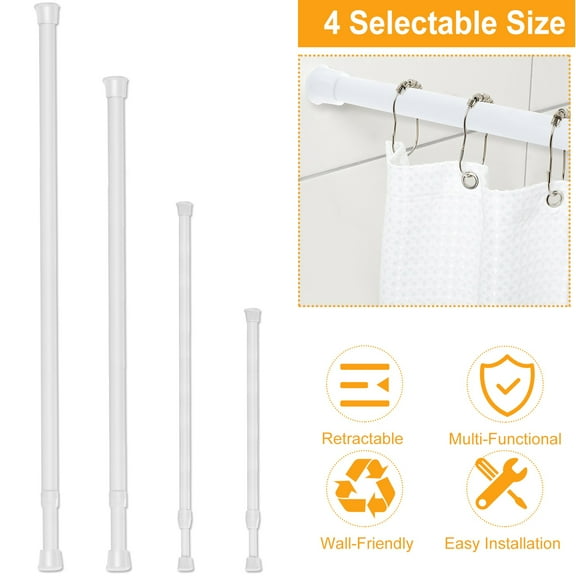 1Pack Tension Curtain Rod TeqHome 11.8" Extendable Spring Curtain Rod with Non Slip Rubber Base Rustproof for Home Adjustable 11.8" to 19.7" White
