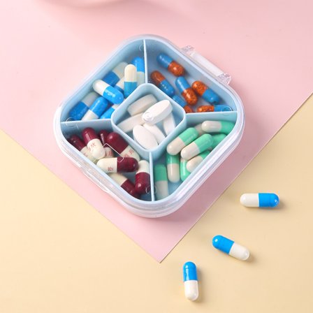 1Pack Travel Pill Organizer - 5 Compartments Pill Case, Compact and Portable Pill Box, Perfect for On-The-Go Storage, Pill Holder for Purse Blue