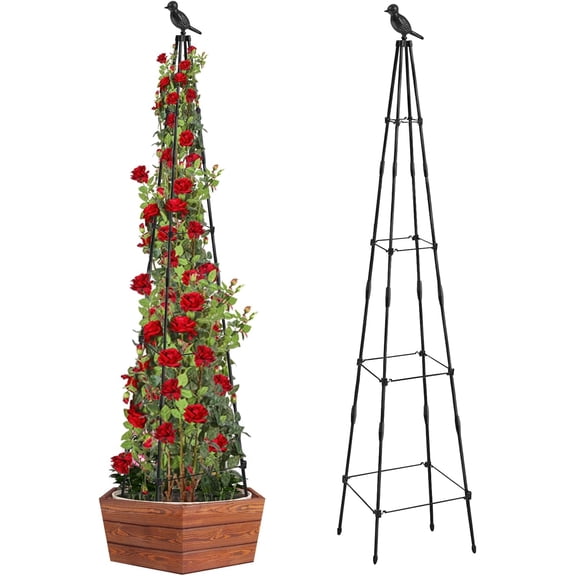 1Pack 65 Inch Garden Tower Obelisk Trellis with 4 Adjustable Heights, Black Climbing Plant Support for Vines Roses Cucumber Flowers, Indoor Outdoor Potted Plant Stand
