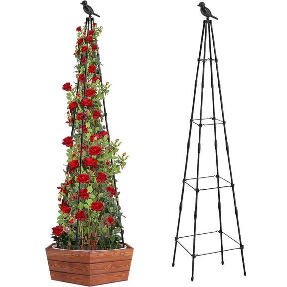1Pack 65 Inch Garden Tower Obelisk Trellis with 4 Adjustable Heights, Black Climbing Plant Support for Vines Roses Cucumber Flowers, Indoor Outdoor Potted Plant Stand