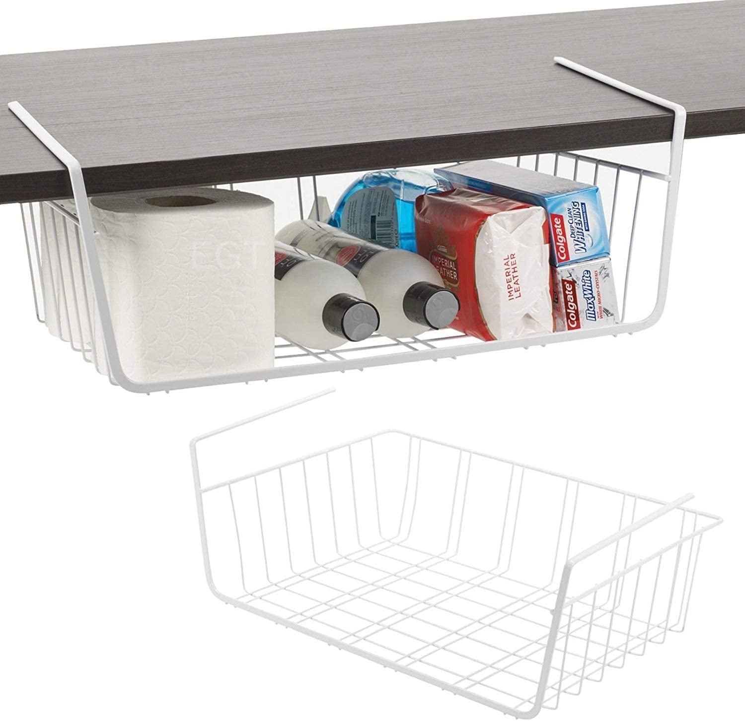 1Pack Under Shelf Basket, Durable Metal Wire Rack Hanging Shelf Storage Basket, Under Cabinet Organizer Shelf for Kitchen/Pantry/Bathroom/Desk - (White)