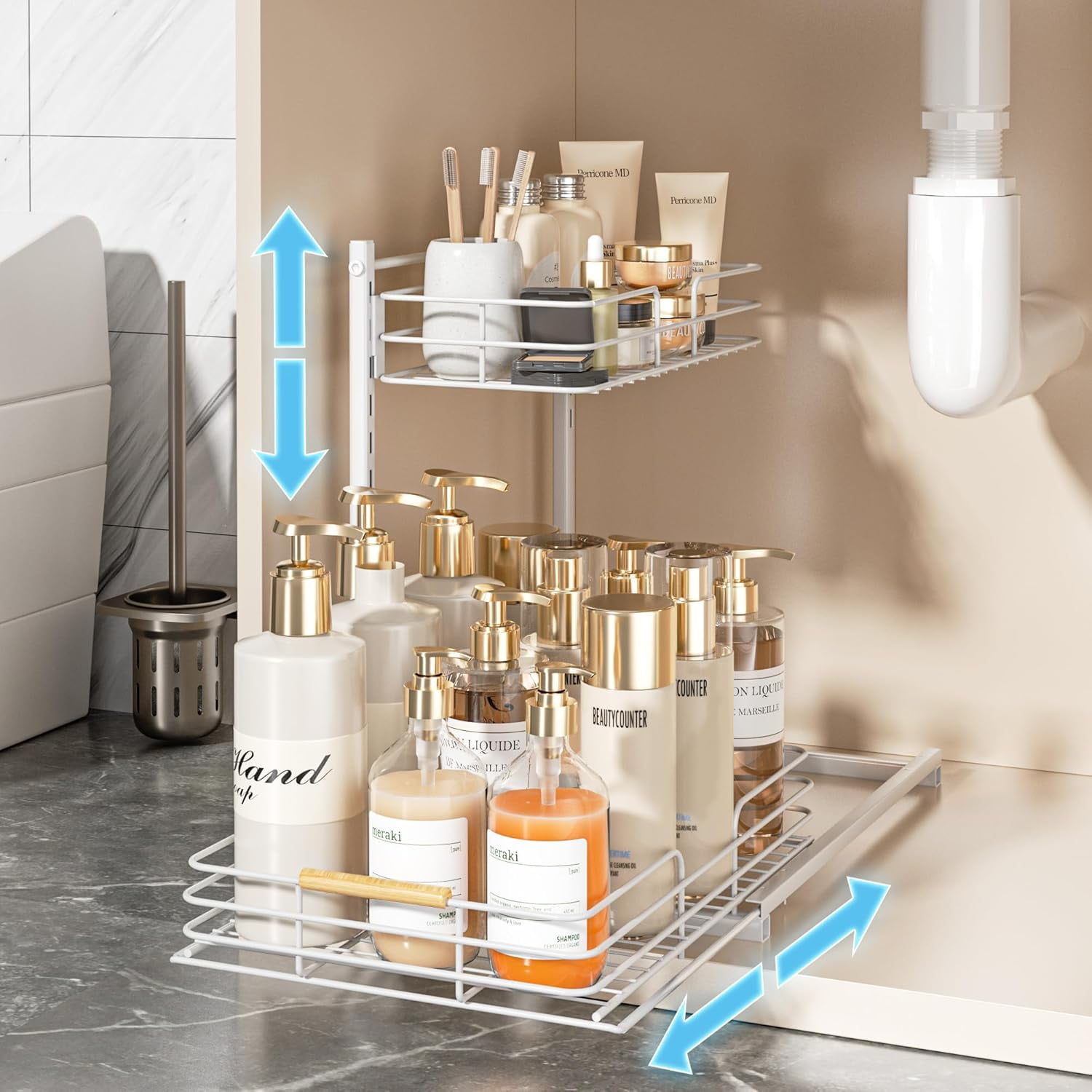 1Pack Under Sink Organizer, Adjustable Height Under Sink Organizers and ...