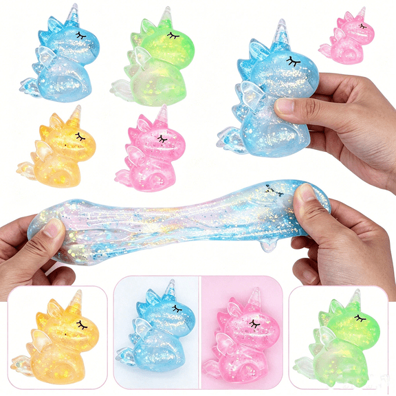 1Pack Unicorn Sugar Squishy Toy, Clear Glitter Sensory Squeeze Play Toy.As Party Favors, and Birthday Gifts for Kids Age 3+. Assorted varieties.