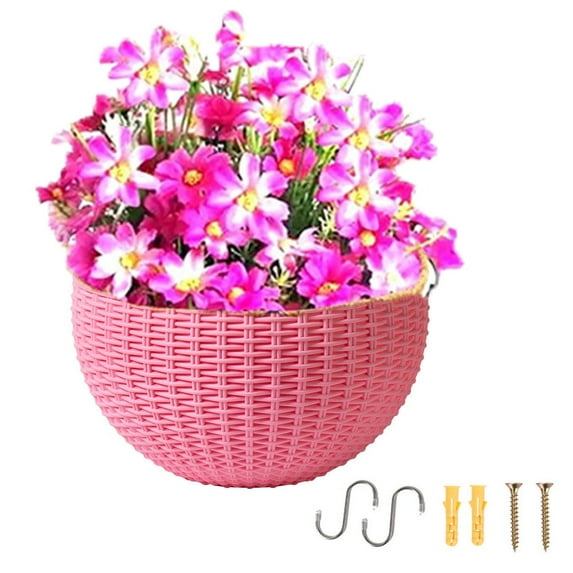 1Pack Wall and Railing Plastic Pots, Hanging Planters with S Hooks, Indoor and Outdoor Half Round Plant Holders for Fence, Balcony or Rails(No flowers)