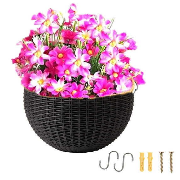 1Pack Wall and Railing Plastic Pots, Hanging Planters with S Hooks, Indoor and Outdoor Half Round Plant Holders for Fence, Balcony or Rails(No flowers)