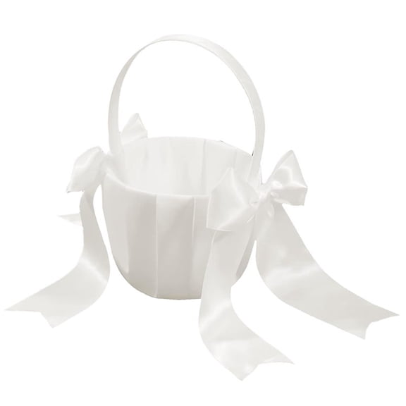 1Pack White Flower Girl Basket Wedding for Girls Cute Satin