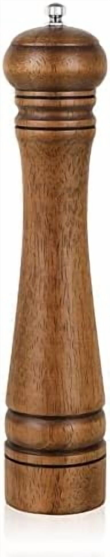 1Pack Wood Pepper Grinder, Hasako 10 Inch Salt Mill Pepper Shaker, Pepper Mill with Adjustable Ceramic Rotor - Oak Wood Pepper Grinder for Your Kitchen