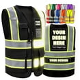 Custom Logo Safety Vest, Hi-Vis Reflective Work Vest with Pockets ...