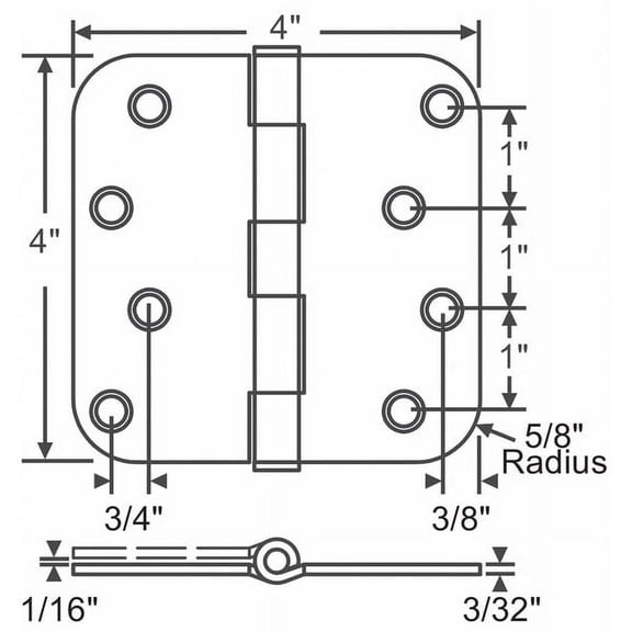 1Pack ZoroSelect 56-179SNK 4 in W x 4 in H Satin Nickel Door and Butt Hinge