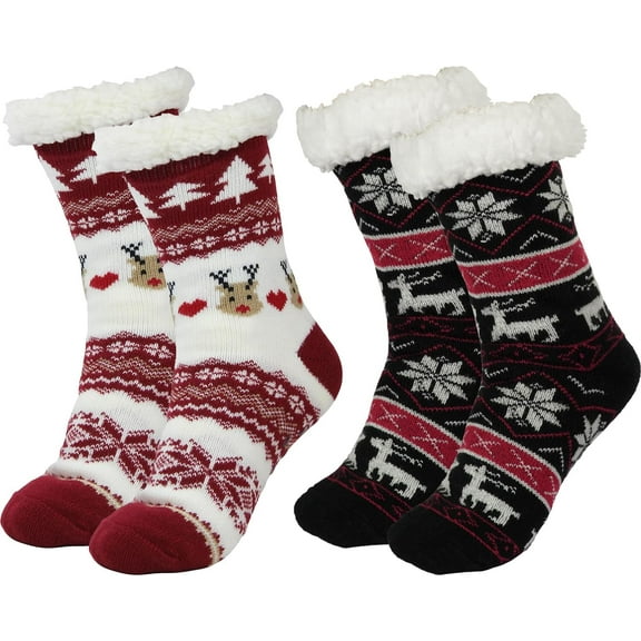 1Pair/2Pairs/3Pairs Women Winter Thick Slipper Socks with Grippers Non Slip Warm Fuzzy Socks Christmas Gifts