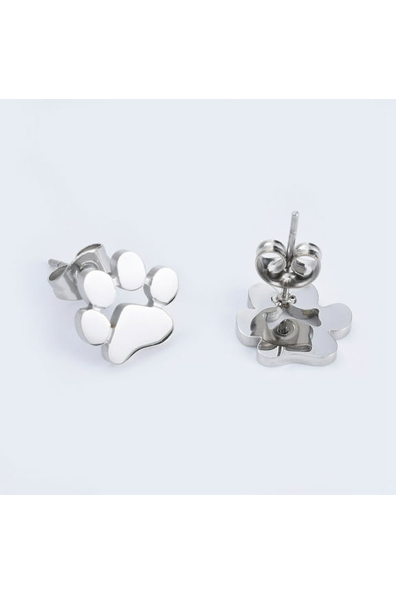 1Pair 304 Stainless Steel Stud Earrings Hypoallergenic Earrings with Ear Nuts Dog Paw Prints Stainless Steel Color 9.8x11x13mm Pin: 0.6mm