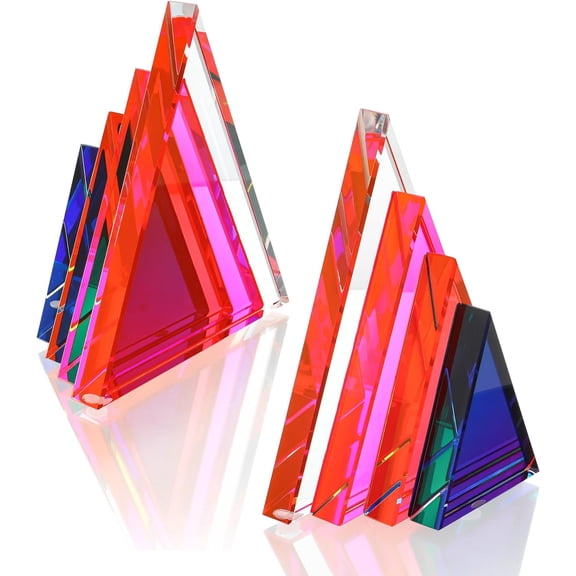 1Pair 3Lbs Crystal Bookends for Shelves Decorative Glass Bookends for Heavy Books Geometric Triangle Shape Non-Skid Book Ends Heavy Bookends Home Office Decor(Colorful)
