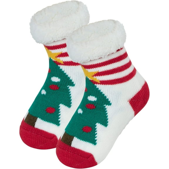 1Pair/3Pairs Toddler Girls Boys Christmas Socks with Grips Cotton Kids Slipper Socks Baby Winter Non Slip Fuzzy Socks
