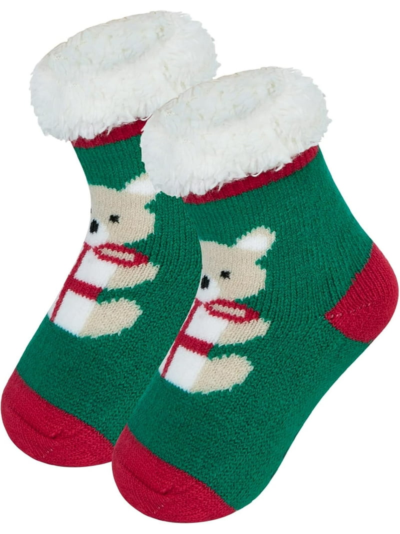 1Pair/3Pairs Toddler Girls Boys Christmas Socks with Grips Cotton
