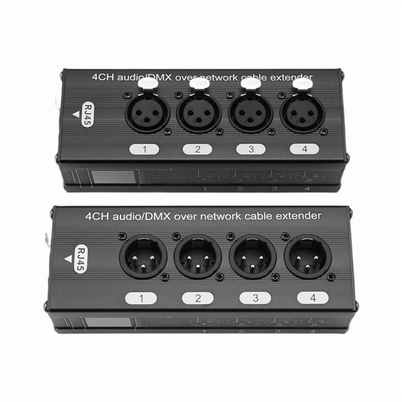 1Pair 4-Channel 3-Pin XLR Audio and over Network Cable Extender, DMX512 Network Signal Extender 1 Male+1 Female,Black