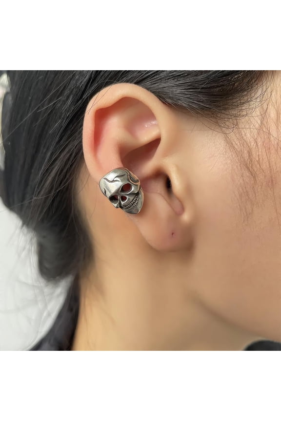 1Pair 925 Ear Cuffs Non Piercing Cartilage -Clip on Earrings for Men Women Skeleton Skull Ear Cuff Vintage Retro Halloween Neutral Style Earrings Punk Style Gothic Rock Earrings, silver