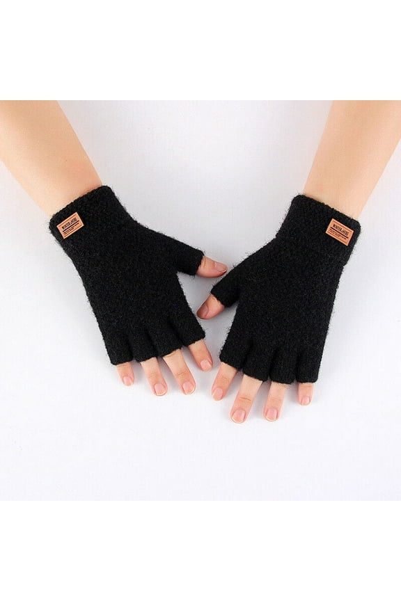 1Pair Alpaca Wool Fingerless Gloves Thermal Mens Knitted Half Finger Mittens