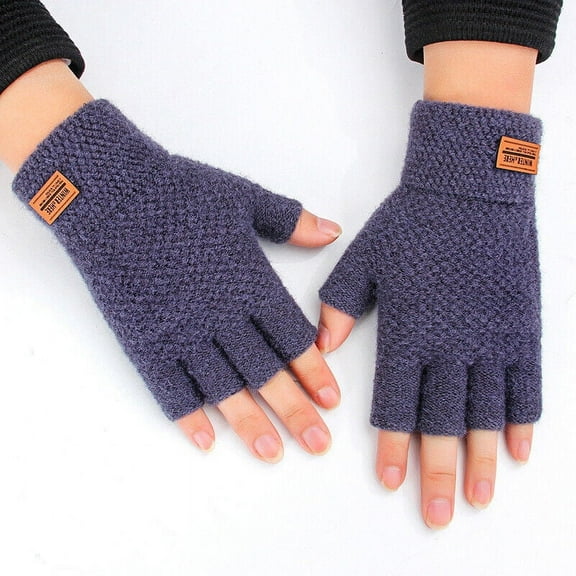 1Pair Alpaca Wool Fingerless Gloves Thermal Mens Knitted Half Finger Mittens