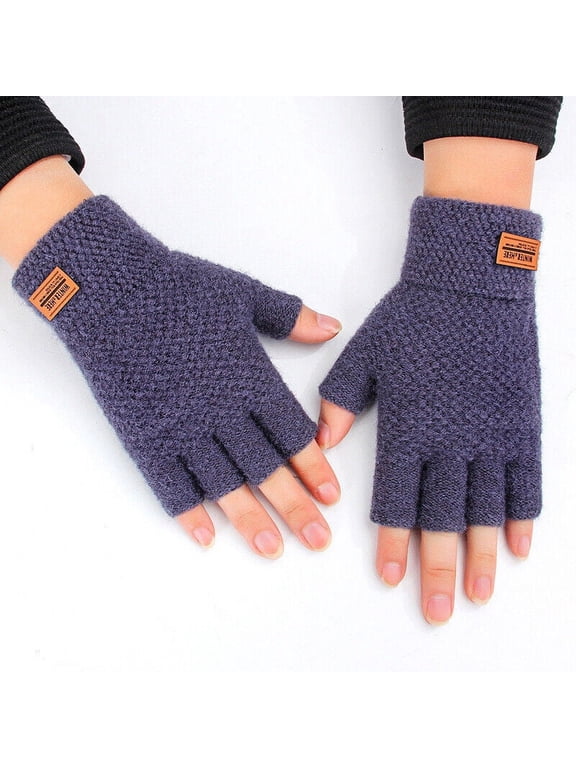 1Pair Alpaca Wool Fingerless Gloves Thermal Mens Knitted Half Finger Mittens