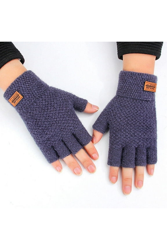 1Pair Alpaca Wool Fingerless Gloves Thermal Mens Knitted Half Finger Mittens