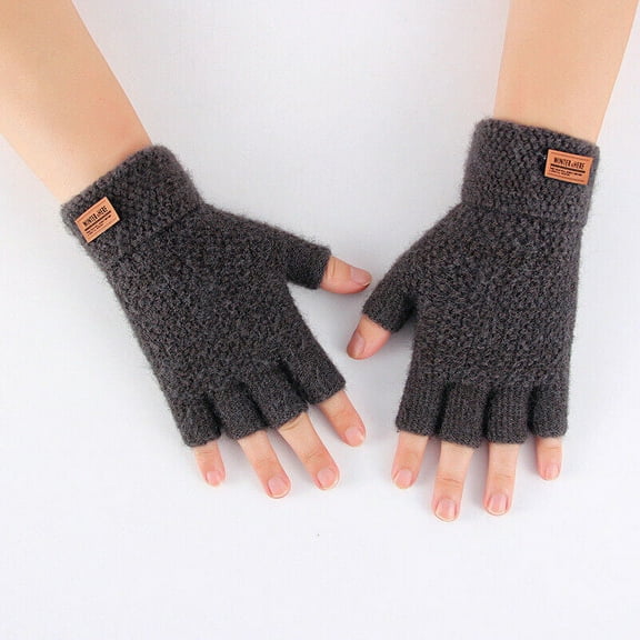 1Pair Alpaca Wool Fingerless Gloves Thermal Mens Knitted Half Finger Mittens