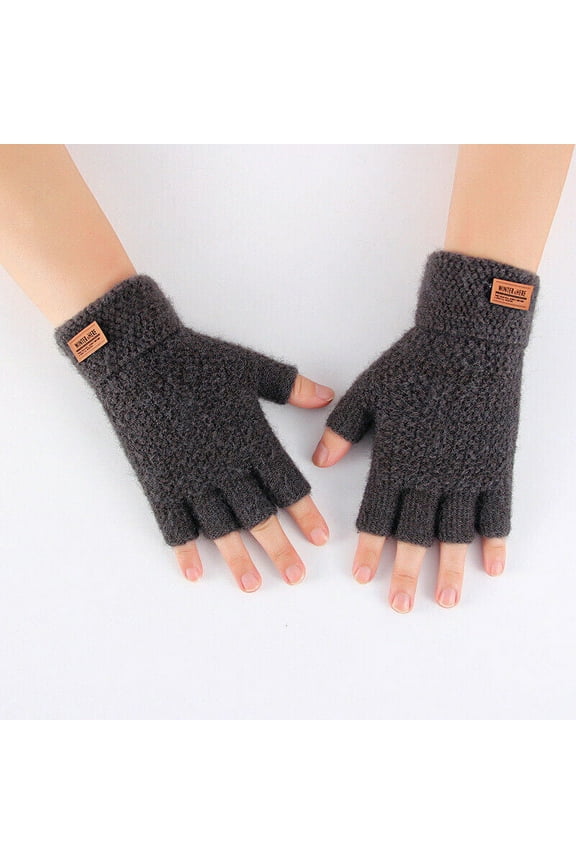 1Pair Alpaca Wool Fingerless Gloves Thermal Mens Knitted Half Finger Mittens