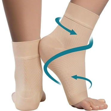 1Pair Ankle Compression Sleeve - Plantar Fasciitis Braces - Open Toe Compression Socks for Swelling, Sprain, Neuropathy, Arch Support for Men and Women
