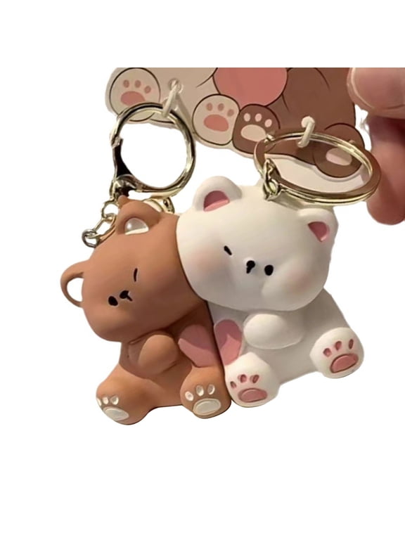 1Pair Attraction Bear Pendant Keychains Resin Couple Keyring Set Creative Bag Decoration Friendship Keychains