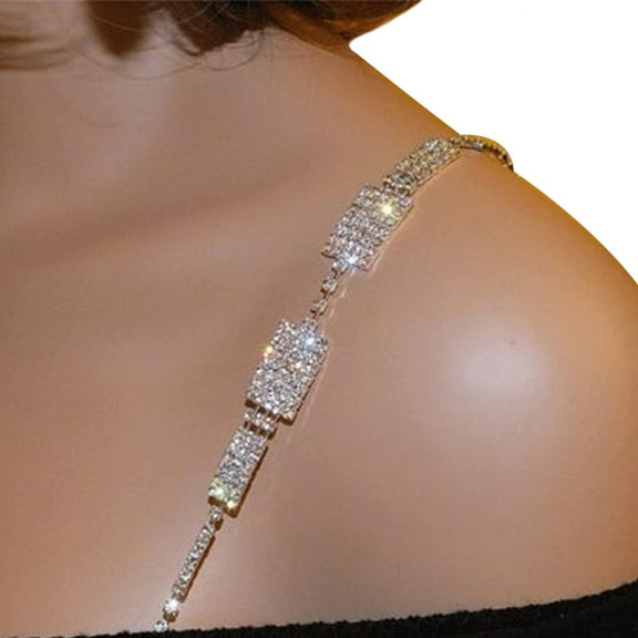 1Pair Bra Straps, Adjustable Luxury Rhinestone Strap Bra, Sparkly Crystal Invisible Shoulder Strap Non-Skid Bra Belt for Bra, Dress Accessories Jewelry, Shoulder Straps-silver