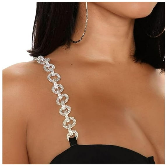 1Pair Bra Straps, Adjustable Luxury Rhinestone Strap Bra, Sparkly Crystal Invisible Shoulder Strap Non-Skid Bra Belt for Bra, Dress Accessories Jewelry, Silver