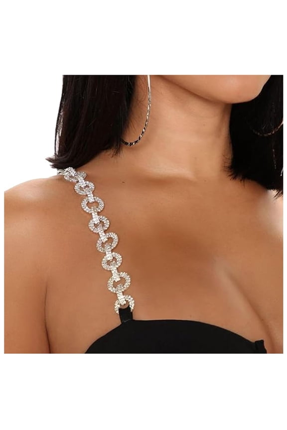1Pair Bra Straps, Adjustable Luxury Rhinestone Strap Bra, Sparkly Crystal Invisible Shoulder Strap Non-Skid Bra Belt for Bra, Dress Accessories Jewelry, Silver