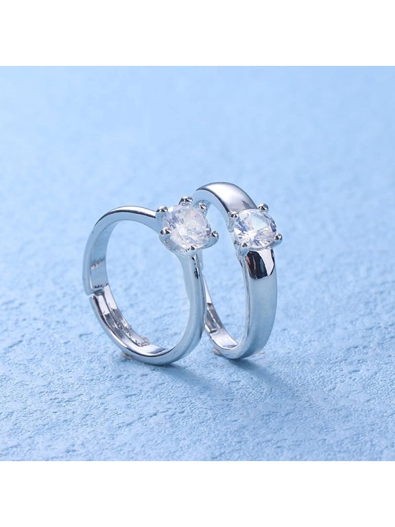 1Pair Classic Couple Resizeable Engagement Ring Men Women Rhinestones Adjustable Valentine Gift
