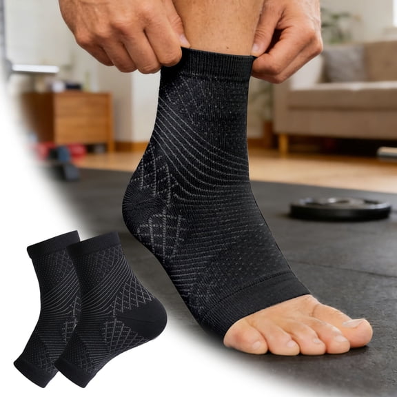 1Pair Compression Ankle Support Sleeves Breathable Mesh Ankle Braces For Running Basketball Hiking Sprain Plantar Fasciitis Injury Recovery(Black1-S/M)