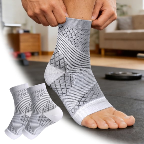 1Pair Compression Ankle Support Sleeves Breathable Mesh Ankle Braces For Running Basketball Hiking Sprain Plantar Fasciitis Injury Recovery(White1-S/M)