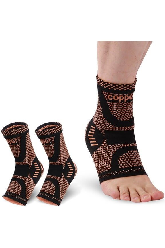 1Pair Copper Ankle Brace Support for Men & Women ,Ankle Compression Sleeve Socks for Plantar Fasciitis, Tendonitis,Sprained Ankle,Pain Relief, Recovery Sports