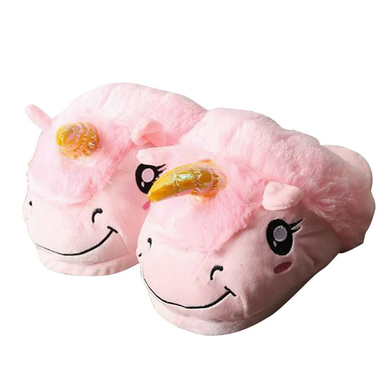 1Pair Croissant Plush Slippers Autumn Winter Cartoon Men and Women Unicorn Cotton Mops for Free Size 35 44 Pink