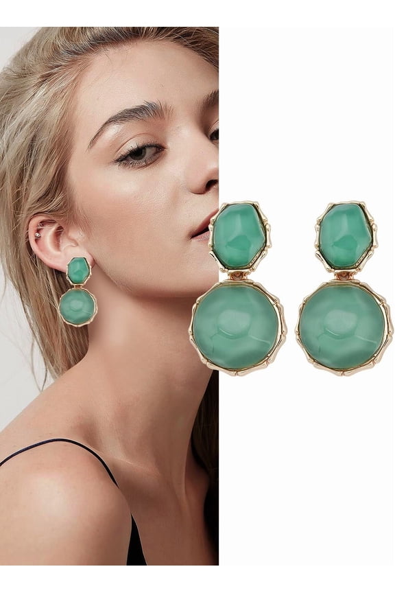 1Pair Dangle Stud Earrings with Alloy Findings Flat Round Dangling Earrings for Women Elegant Gifts Green DIY