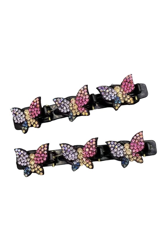1Pair Double Layer Slip Resistant Rhinestones Hair Clip For Women Bangs Styling And Side Part Hair Accessories
