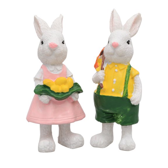1Pair Easter Hare Decoration Artificial Resin Hare Figurine for Garden Yard Easter Wedding Birthday Party Decoration