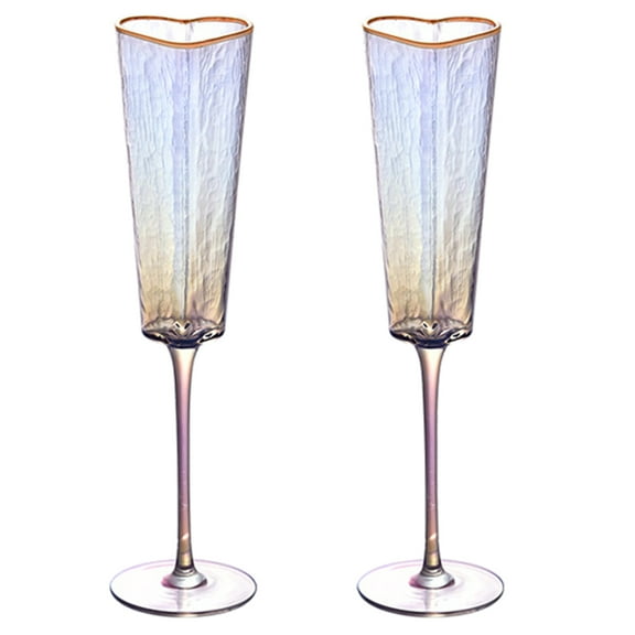 1Pair Elegant Heart Shape Champagne Flute Goblet Gold Rimmed High Stem Glass Cup Wine Drinking Glass for Parties