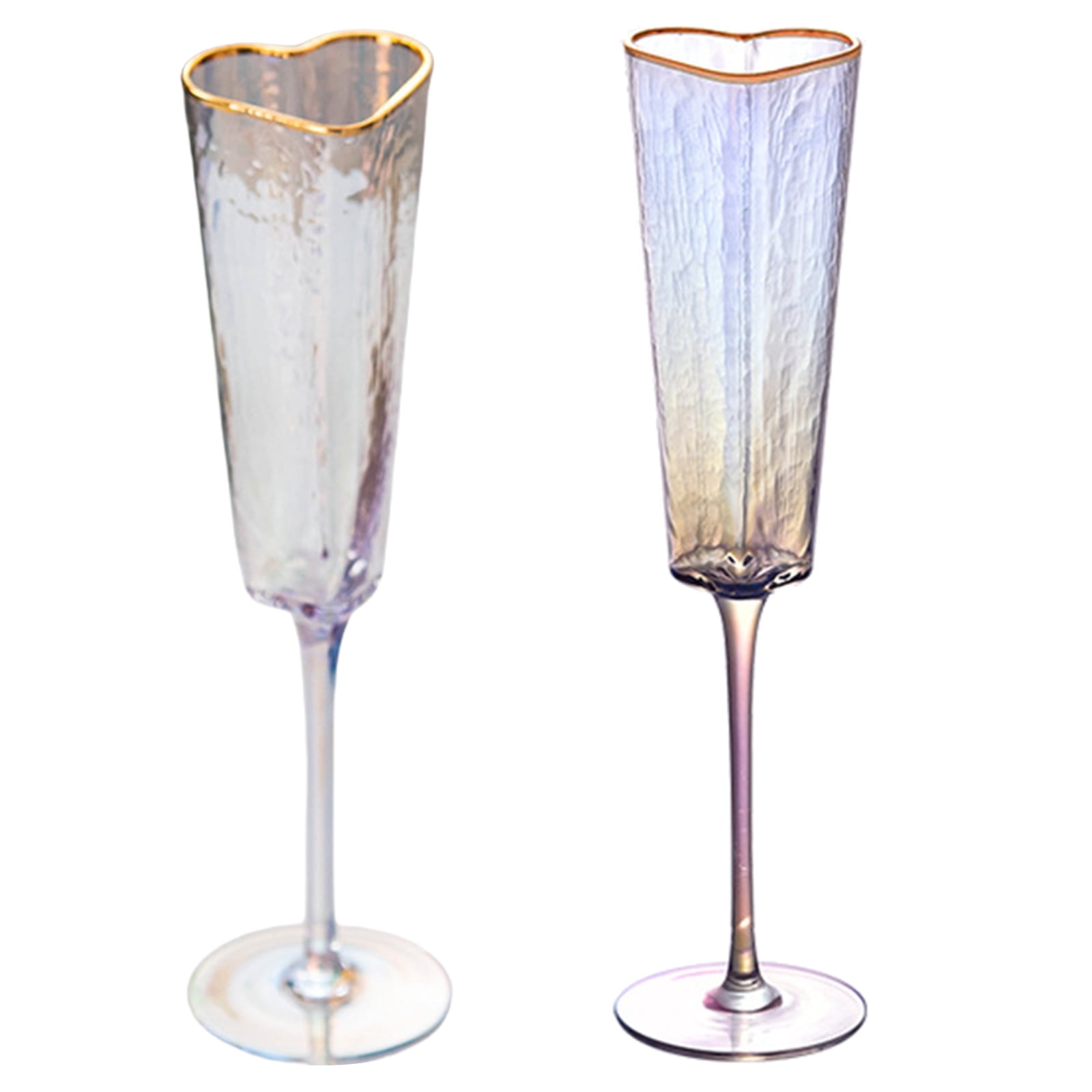 1Pair Elegant Heart Shape Champagne Flute Goblet Gold Rimmed High Stem Glass Cup Wine Drinking Glass for Parties