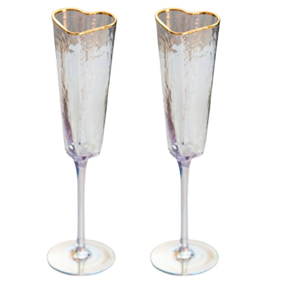 1Pair Elegant Heart Shape Champagne Flute Goblet Gold Rimmed High Stem Glass Cup Wine Drinking Glass for Parties