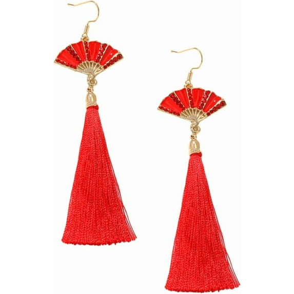 1Pair Elegant Red Fan Earrings for Women Festive Ear Studs Charming ...