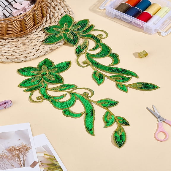 1Pair Embroidery Thread Flower Cloth Patches Green 297x121x0.7mm