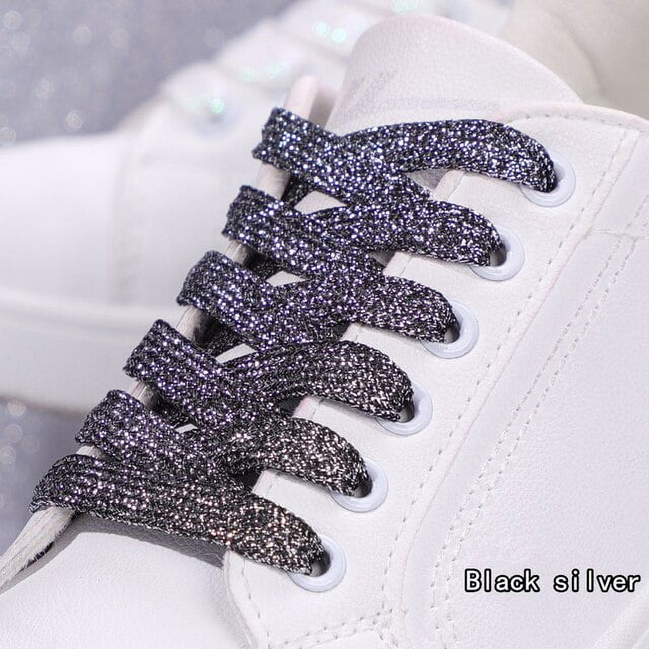 1Pair Fashion Glitter Shoelaces Colorful Flat Shoe laces for Athletic Running Sneakers Shoes Boot 1CM Width Shoelace Strings Walmart