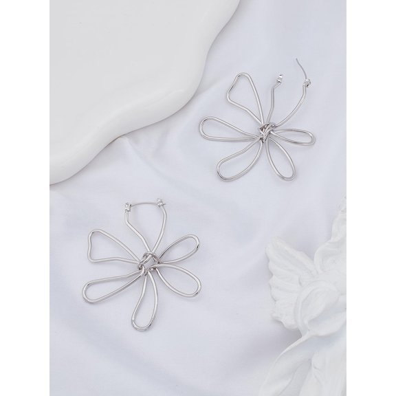 1Pair Flower Alloy Hoop Earrings Dangling Earrings for Women Elegant Gifts Gray