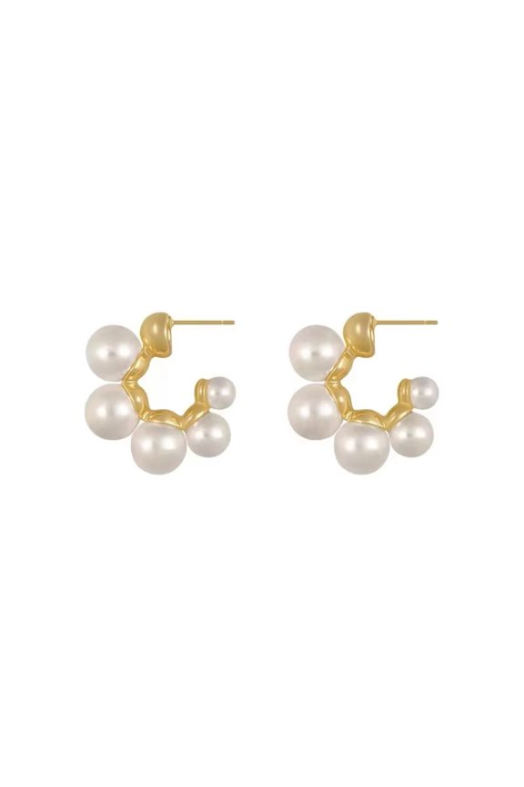 1Pair Geometric Irregular Pearl Stud Earrings Minimalist Light Luxury Jewelry For Women