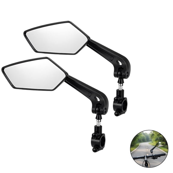 2 Pack 360 Rotatable Rear View Bike Mirrors - Universal Fit for Handlebars (20-24mm) | Shatter-Resistant, Wide-View Safety Mirror for Bycicle, E-Bikes & Mountain Bikes